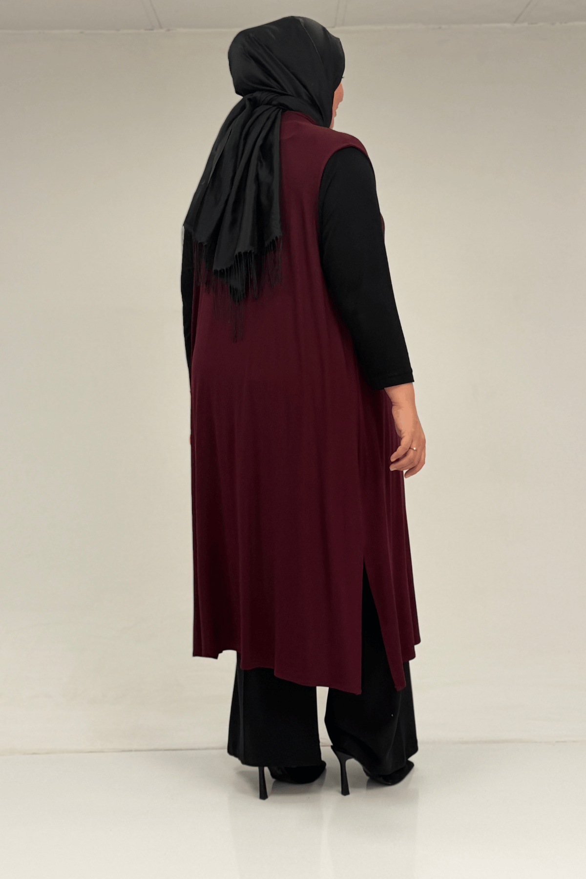 54005 Büyük Beden Patı Pileli Giy Çık Yelek - Bordo