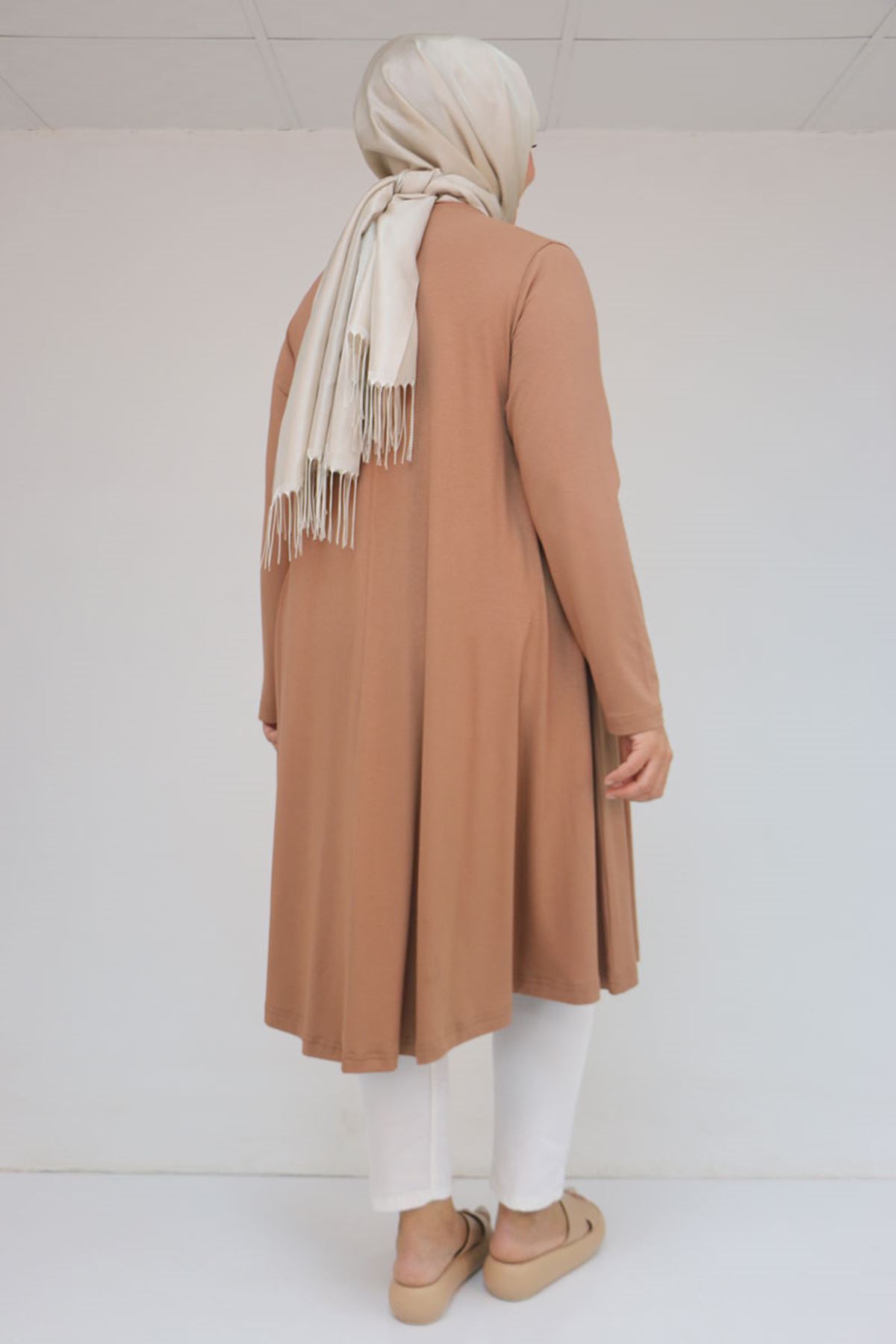 28016 Büyük Beden Mevlana Penye Tunik - Koyu Vizon