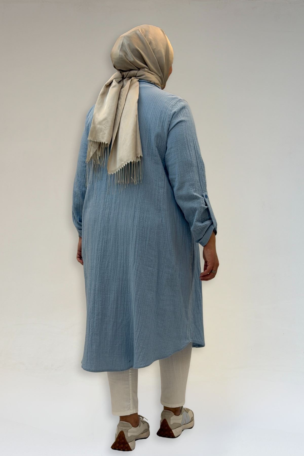 58092 Büyük Beden Çift Düğme Detaylı Müslin Gömlek - Bebe Mavi