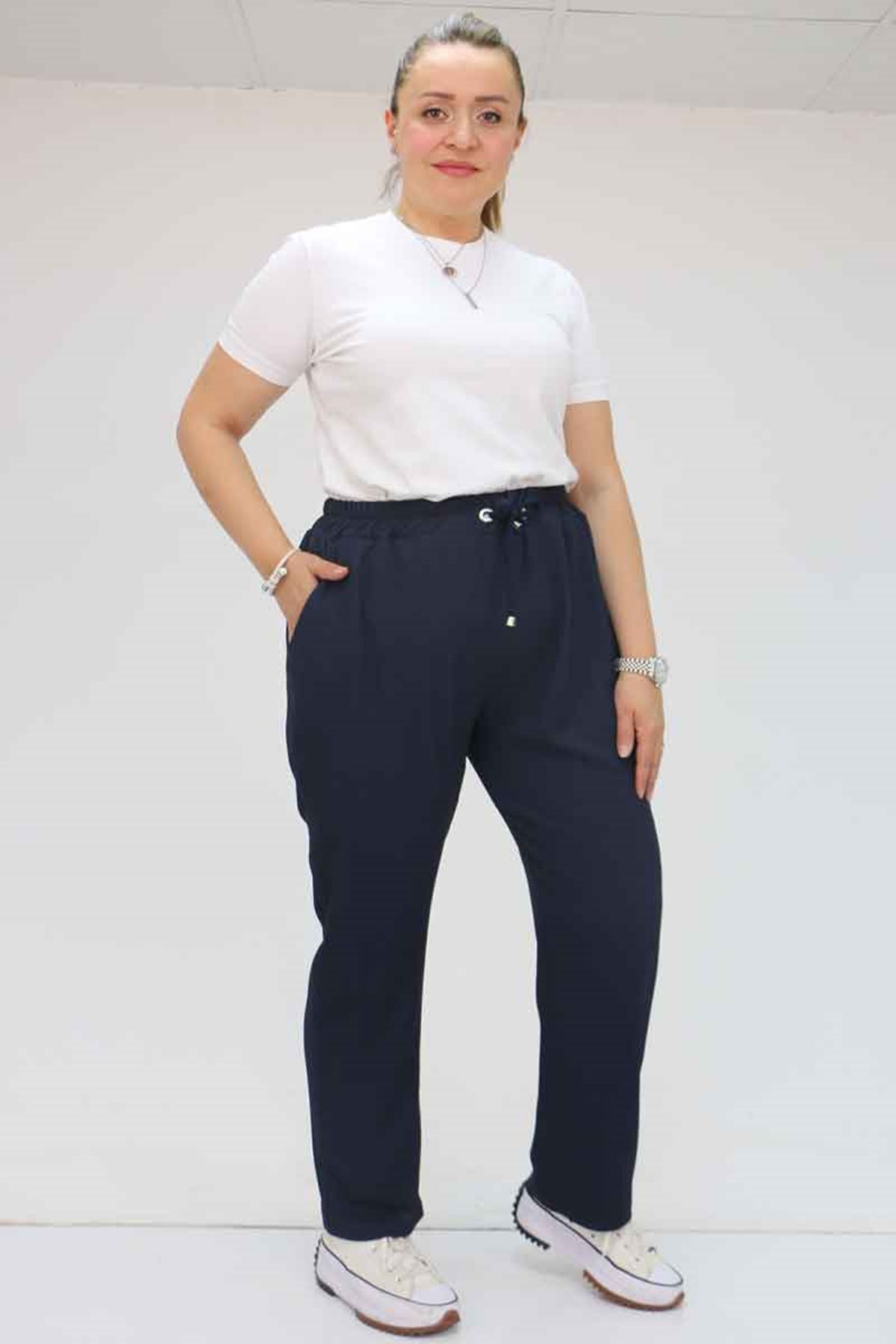 39011 Büyük Beden Bürümcük Dar Paça Pantolon - Lacivert