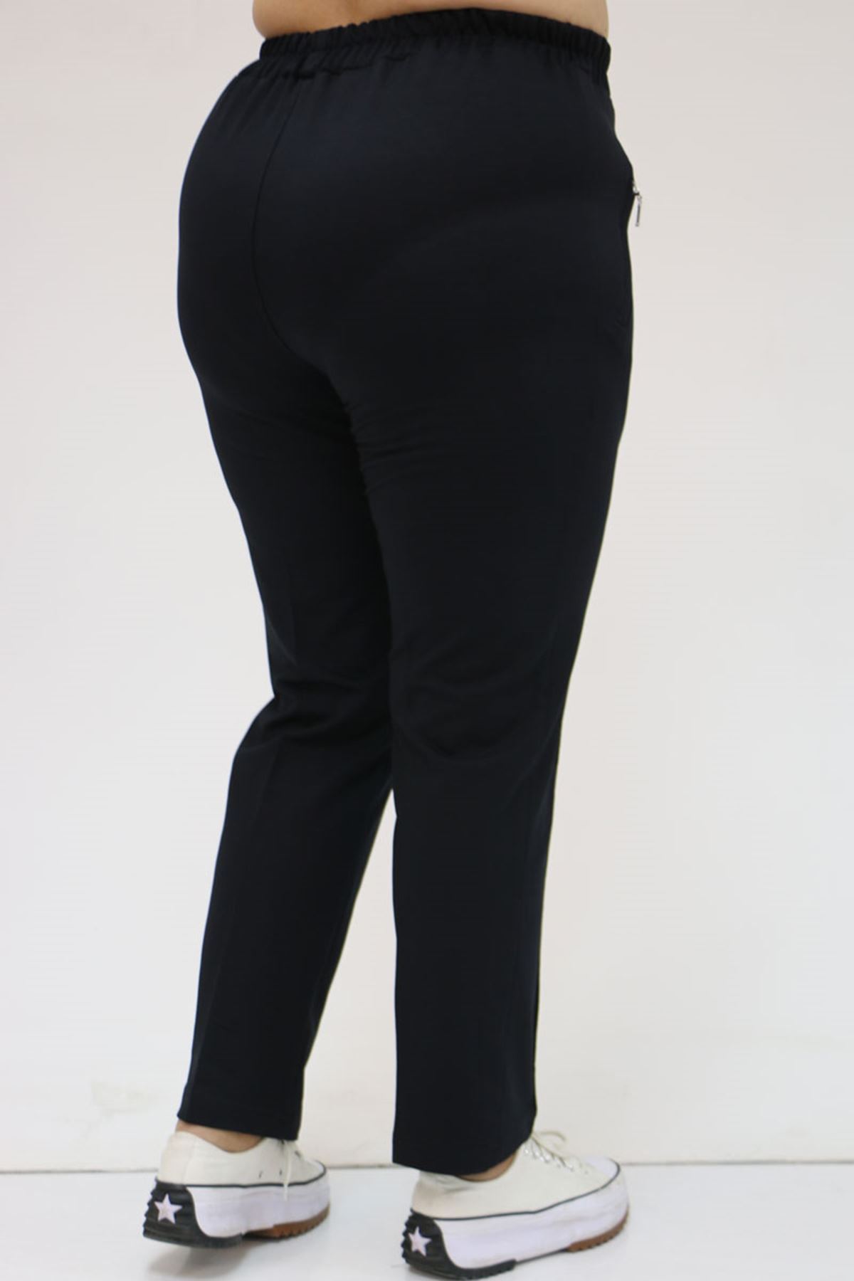 49514 Büyük Beden İki İplik Cepleri Fermuarlı Çimalı Eşofman Altı - Lacivert