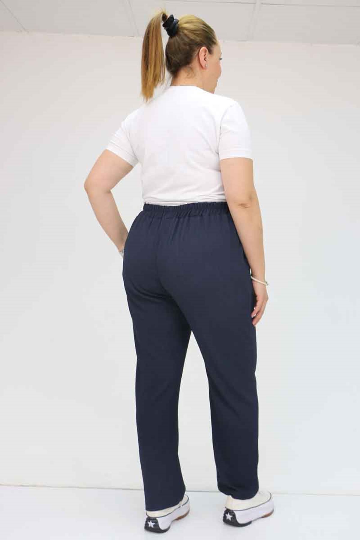 39011 Büyük Beden Bürümcük Dar Paça Pantolon - Lacivert