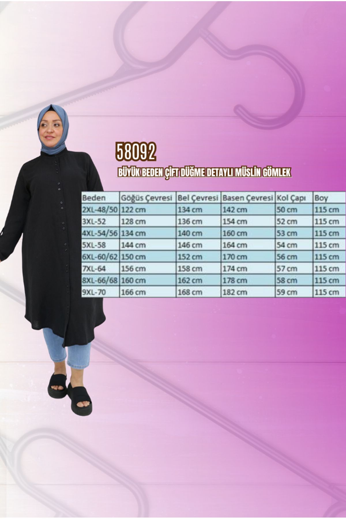 58092 Büyük Beden Çift Düğme Detaylı Müslin Gömlek - Ekru