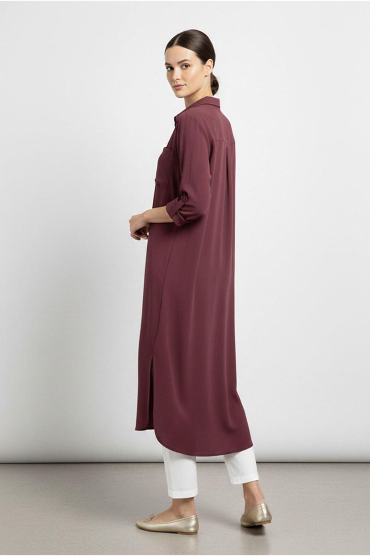 26Y7068 - BORDO -  UZUN BASİC GÖMLEK