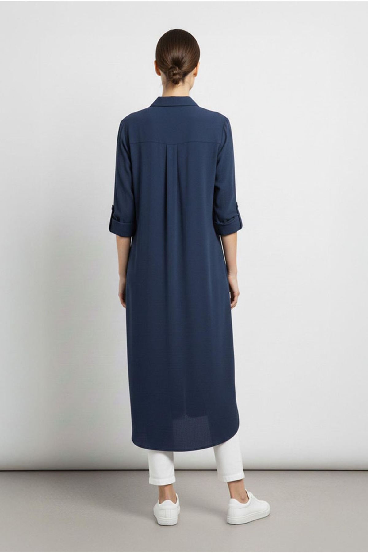 26Y7068 - LACİVERT -  UZUN BASİC GÖMLEK
