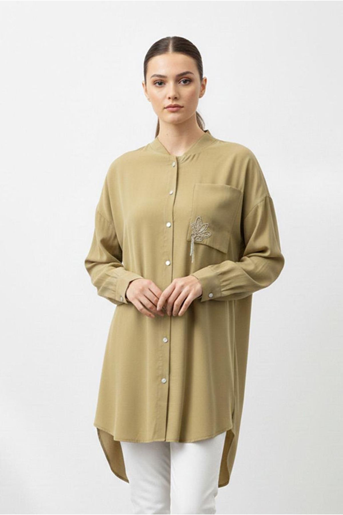 26Y7070 - HAKİ - TAŞLI ŞIK GÖMLEK