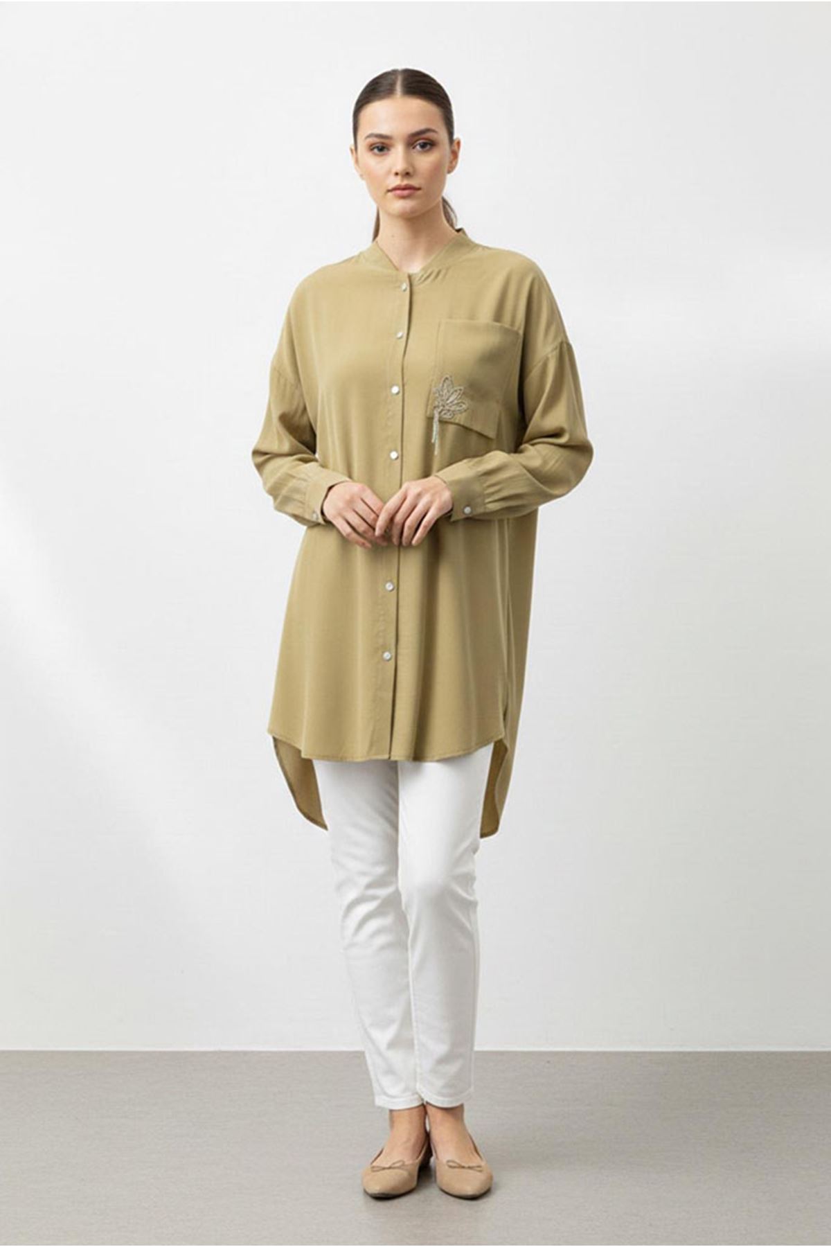 26Y7070 - HAKİ - TAŞLI ŞIK GÖMLEK