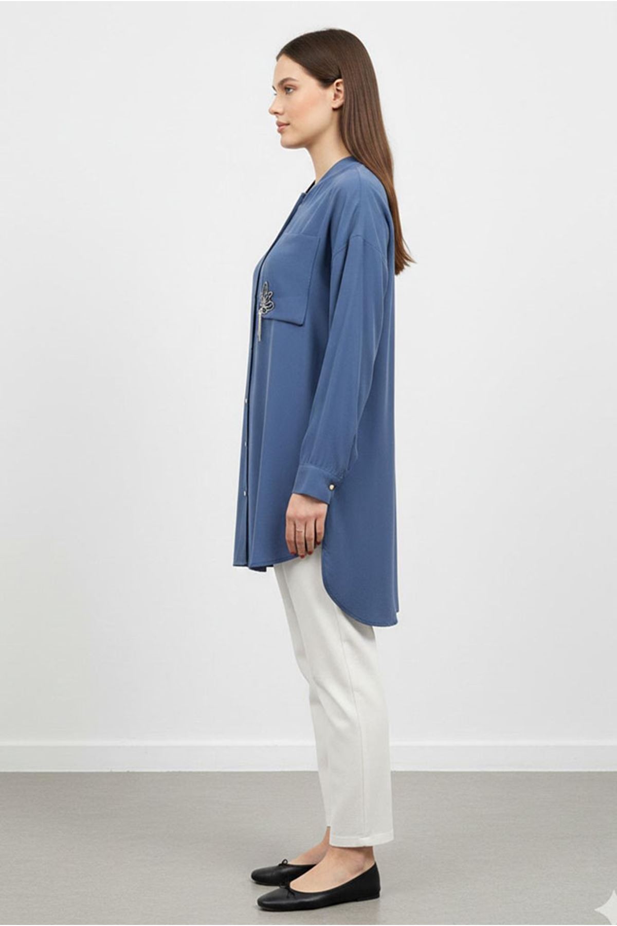 26Y7070 - LACİVERT - TAŞLI ŞIK GÖMLEK 