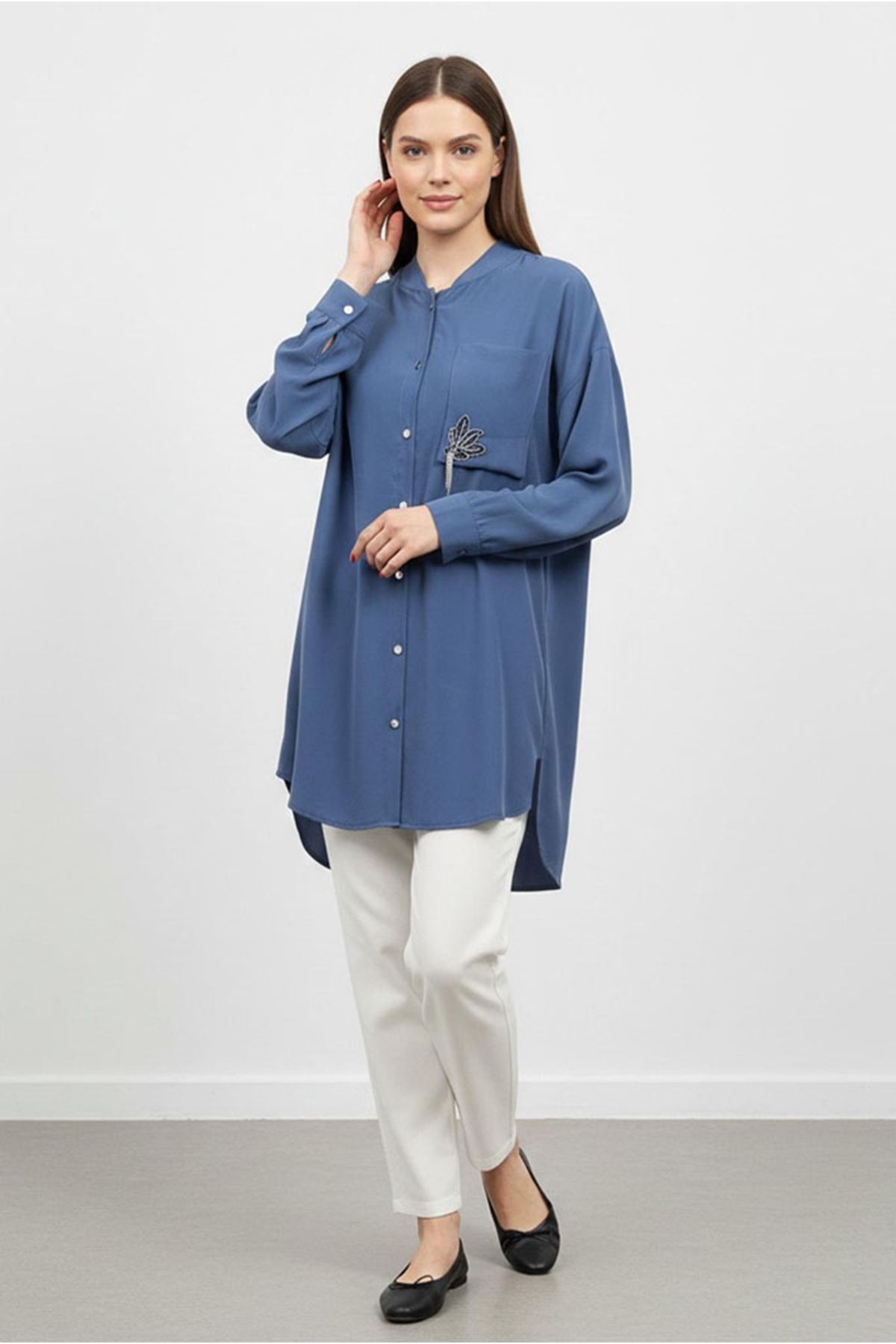 26Y7070 - LACİVERT - TAŞLI ŞIK GÖMLEK 