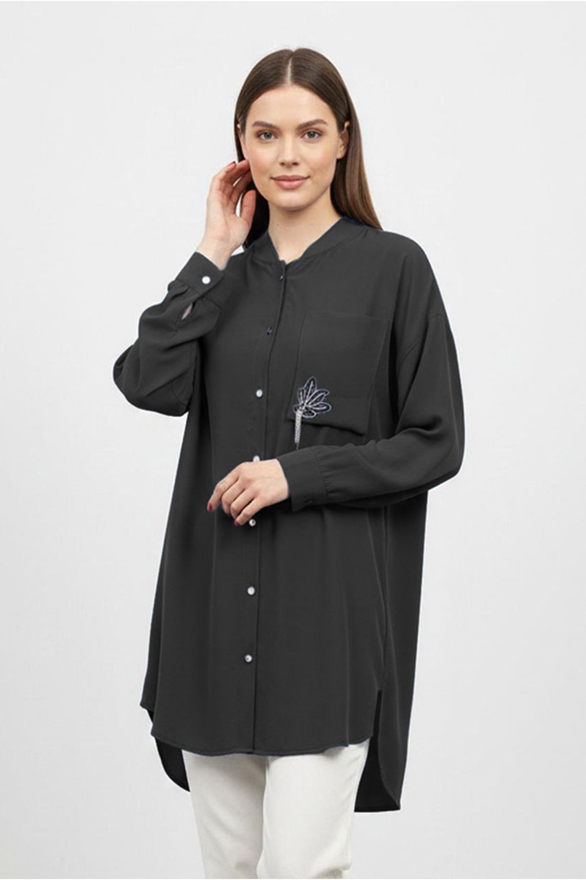 26Y7070 - SİYAH  - TAŞLI ŞIK GÖMLEK 