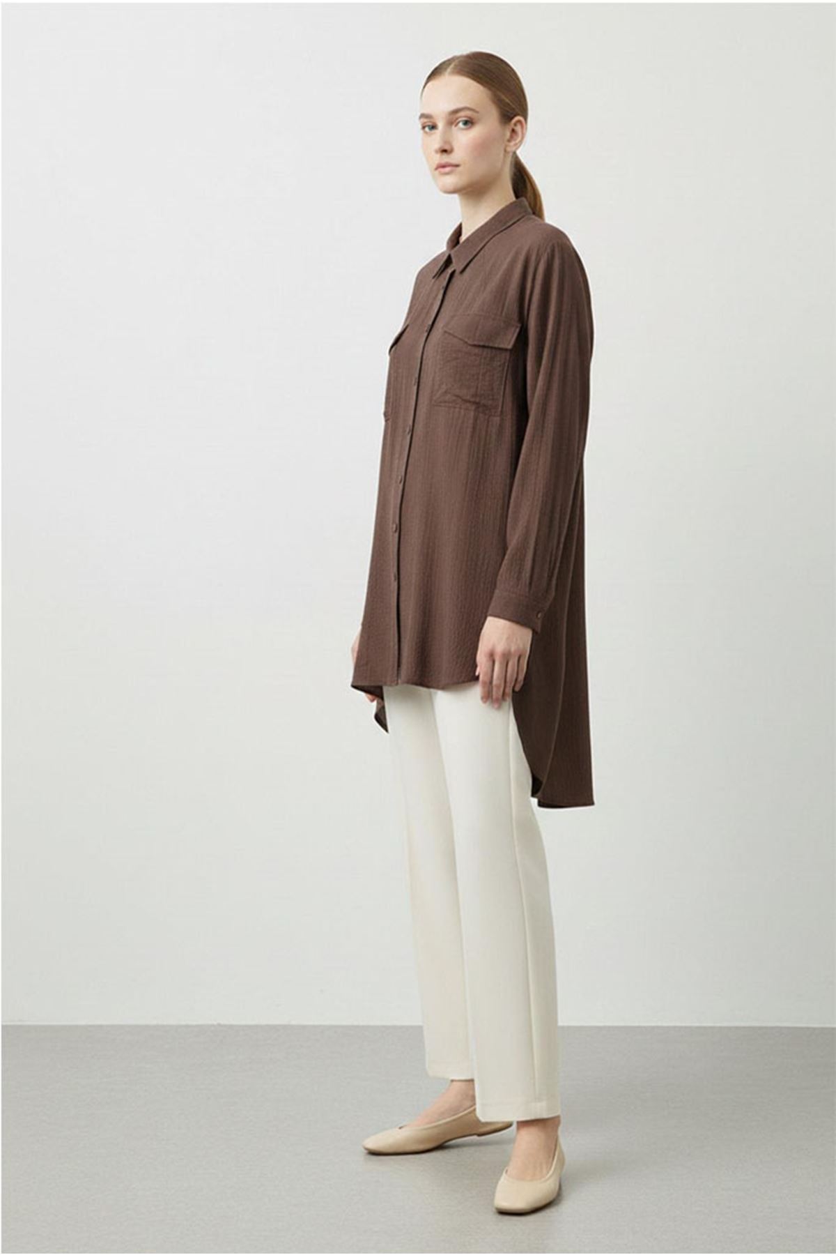 26Y7074 - KAHVE - ÇİLEK CEPLİ GÖMLEK