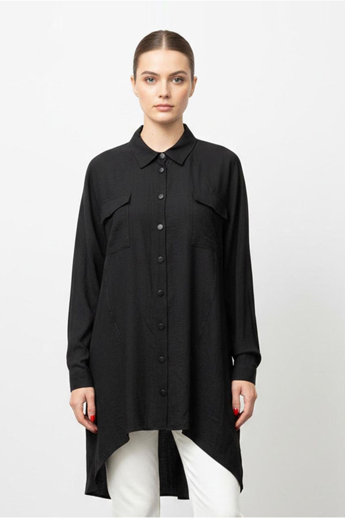 26Y7074 - SİYAH - ÇİLEK CEPLİ GÖMLEK 
