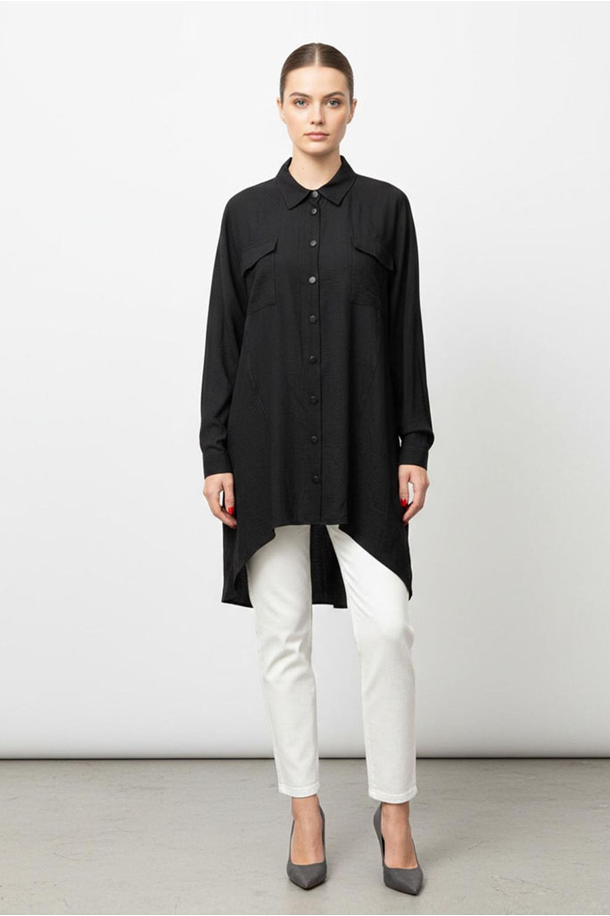 26Y7074 - SİYAH - ÇİLEK CEPLİ GÖMLEK 