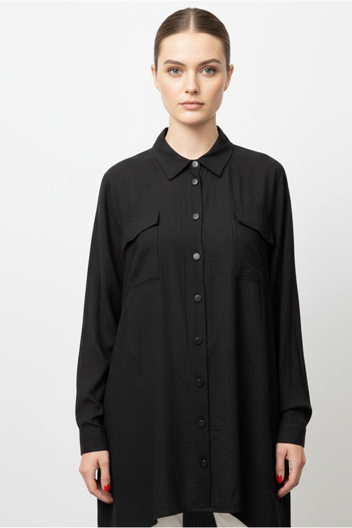 26Y7074 - SİYAH - ÇİLEK CEPLİ GÖMLEK 