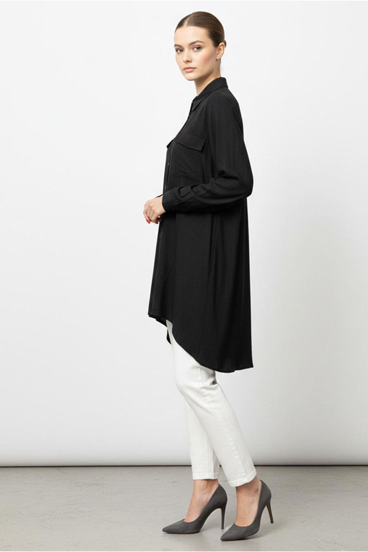 26Y7074 - SİYAH - ÇİLEK CEPLİ GÖMLEK 