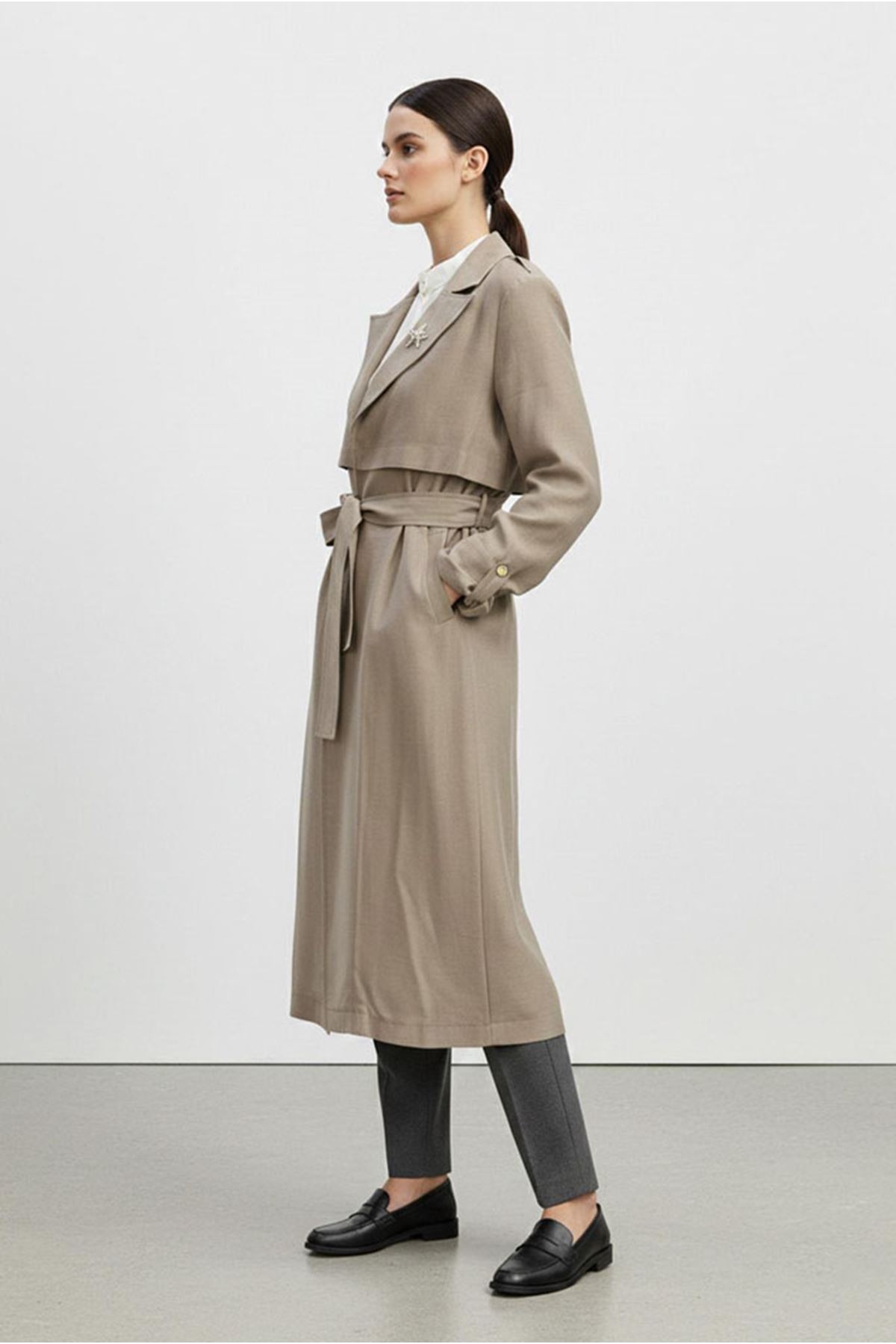 26Y7224 - VİZON - YIZDIZ BROŞLU TRENCH