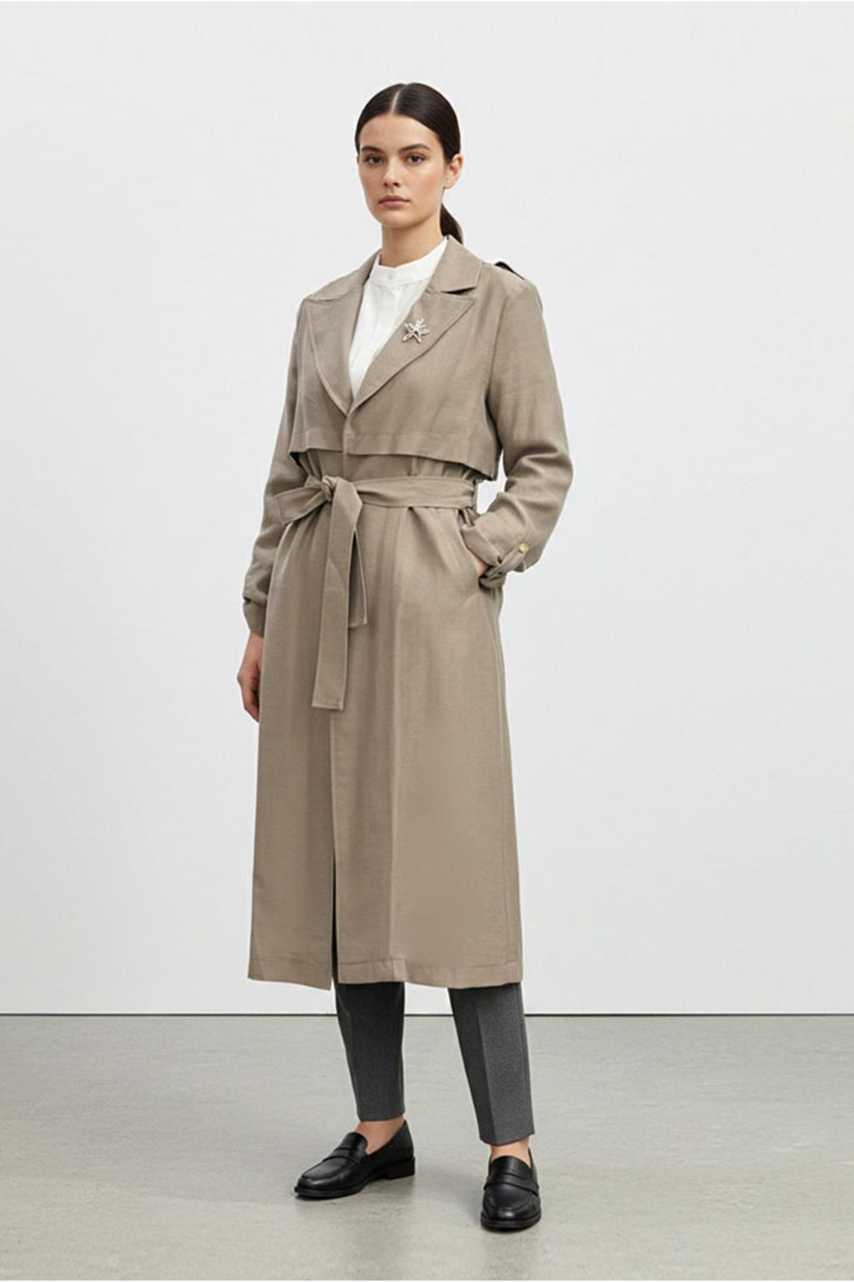 26Y7224 - VİZON - YIZDIZ BROŞLU TRENCH