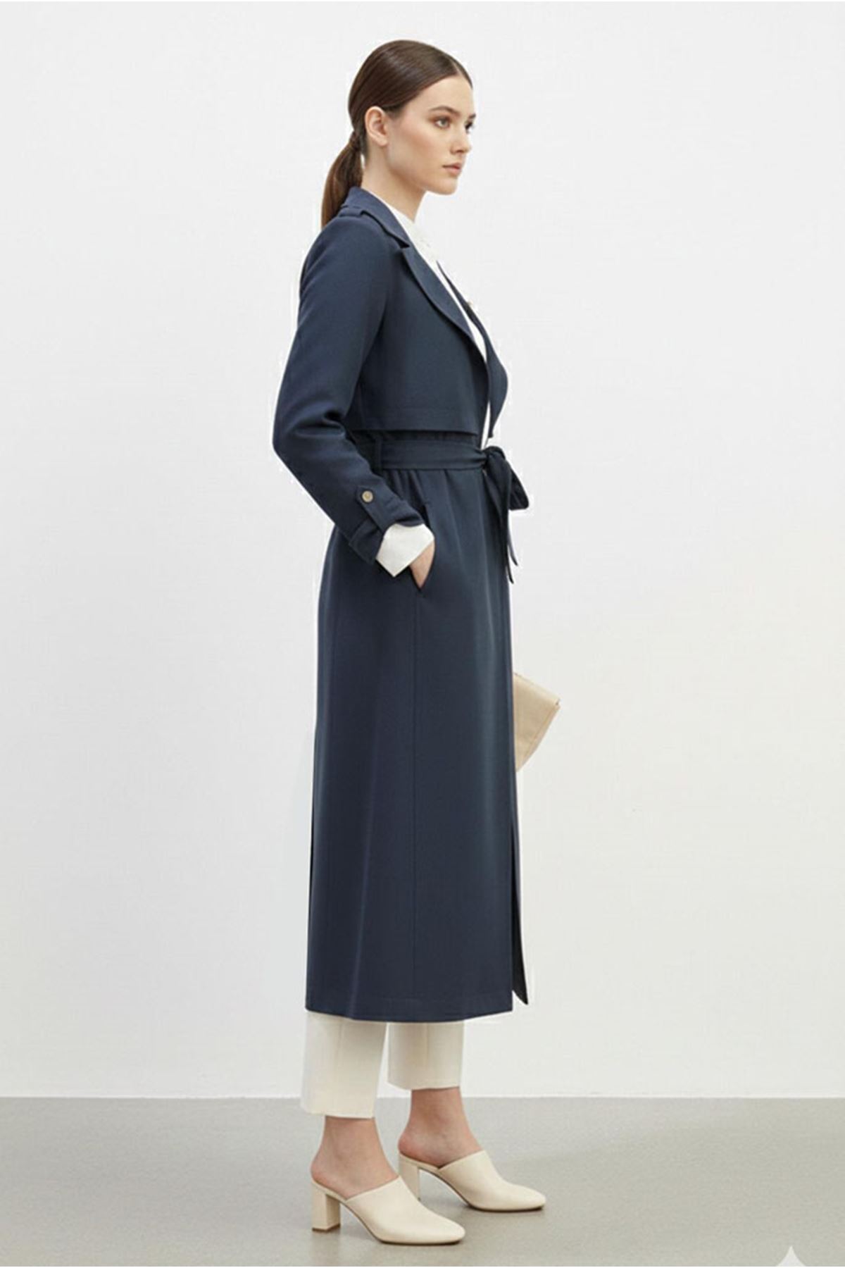 26Y7224 - LACİVERT  - YIZDIZ BROŞLU TRENCH