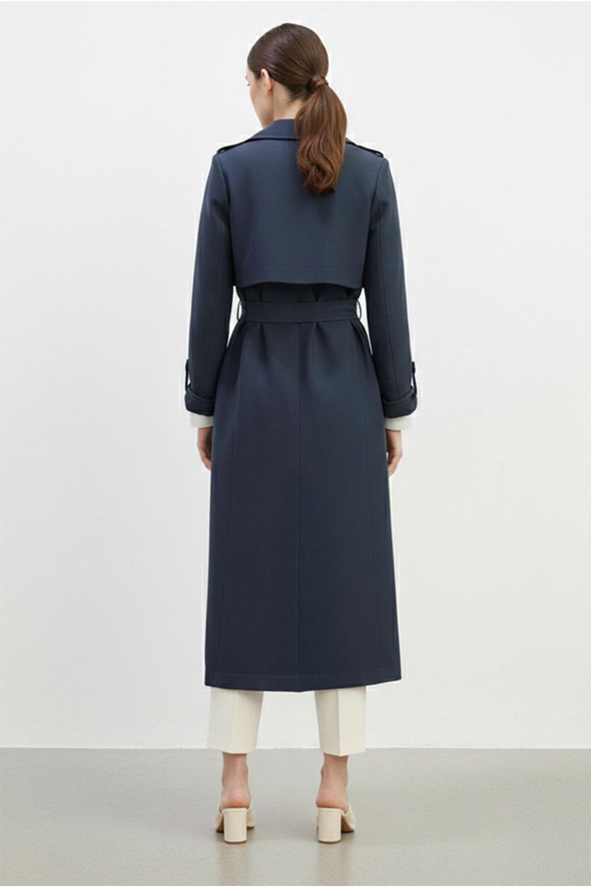 26Y7224 - LACİVERT  - YIZDIZ BROŞLU TRENCH