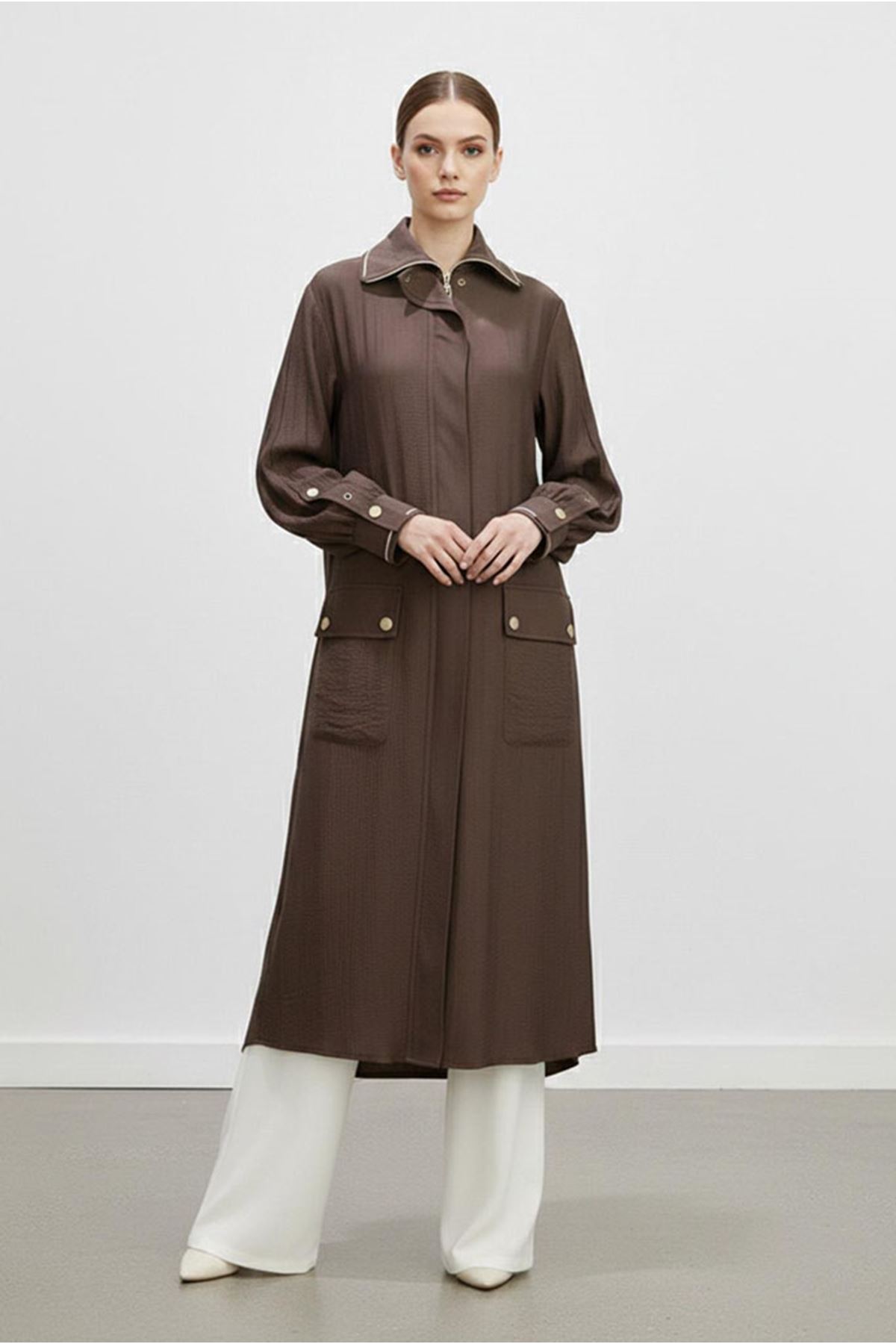 26Y7218 - KAHVE - BASİC FERMUARLI UZUN KAP