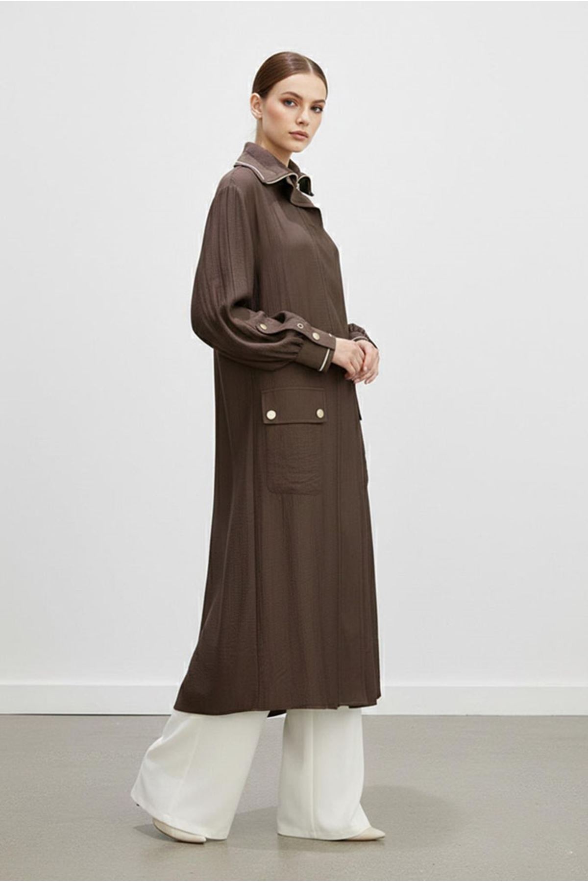26Y7218 - KAHVE - BASİC FERMUARLI UZUN KAP