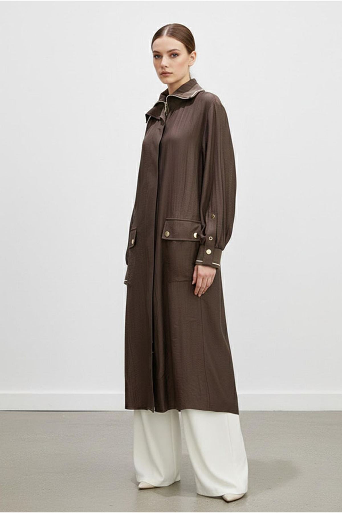 26Y7218 - KAHVE - BASİC FERMUARLI UZUN KAP