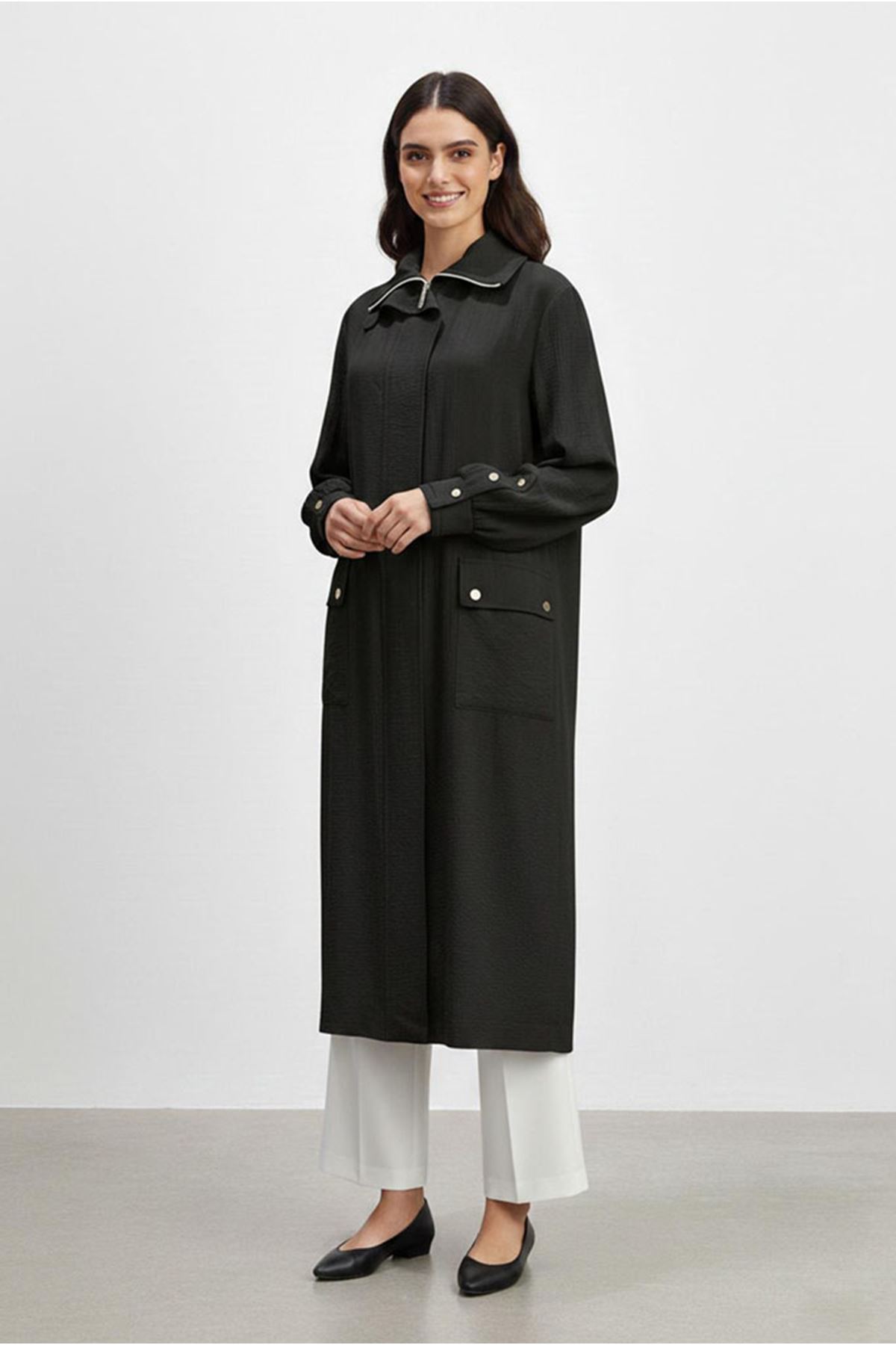 26Y7218 - SİYAH - BASİC FERMUARLI UZUN KAP