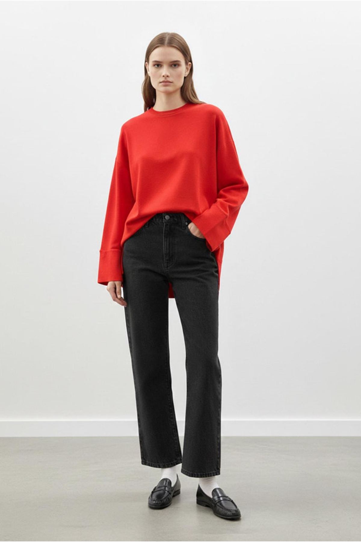 26Y7078 - KIRMIZI - BASİC YIRTMAÇLI TUNİK