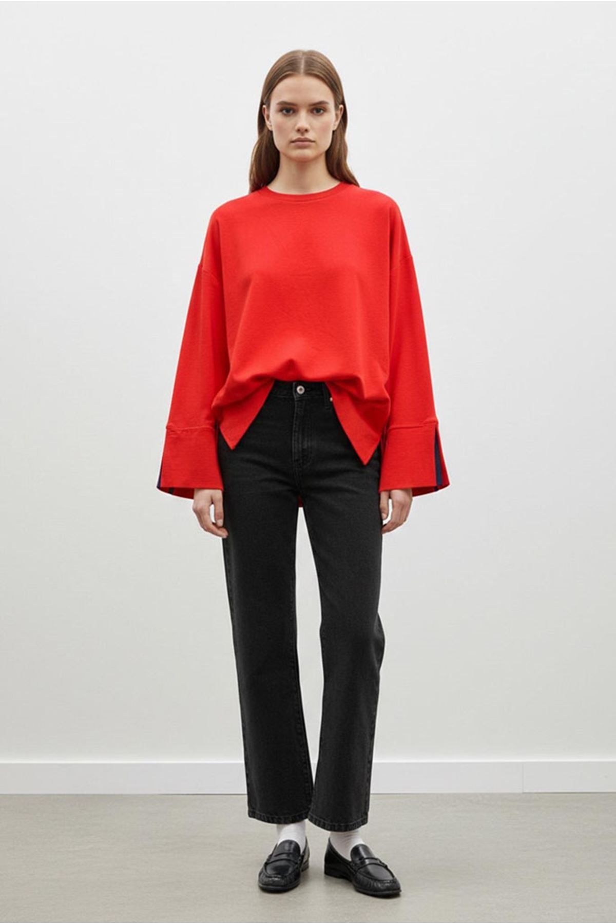 26Y7078 - KIRMIZI - BASİC YIRTMAÇLI TUNİK