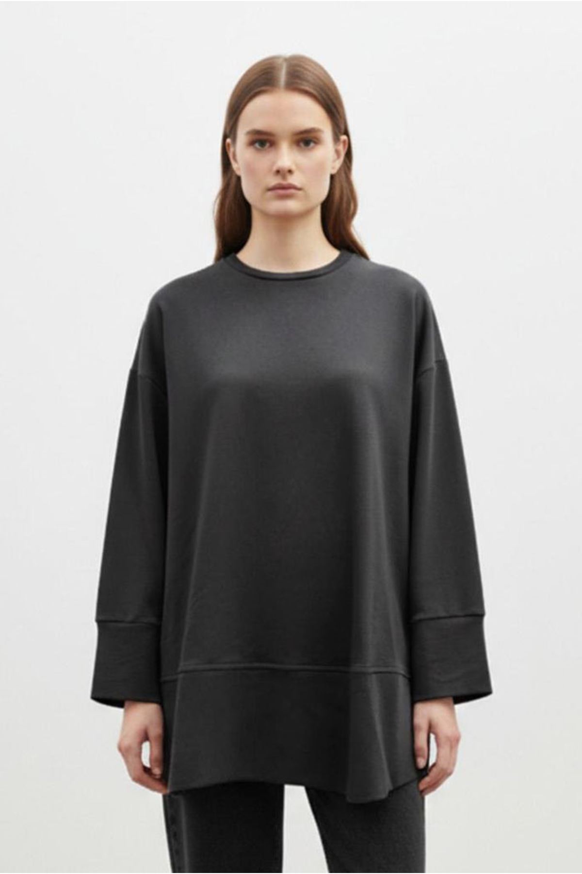 26Y7078 - SİYAH - BASİC YIRTMAÇLI TUNİK 