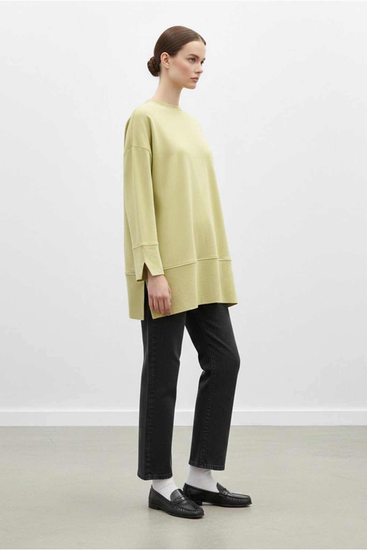 26Y7078 - YAĞ YEŞİLİ - BASİC YIRTMAÇLI TUNİK 