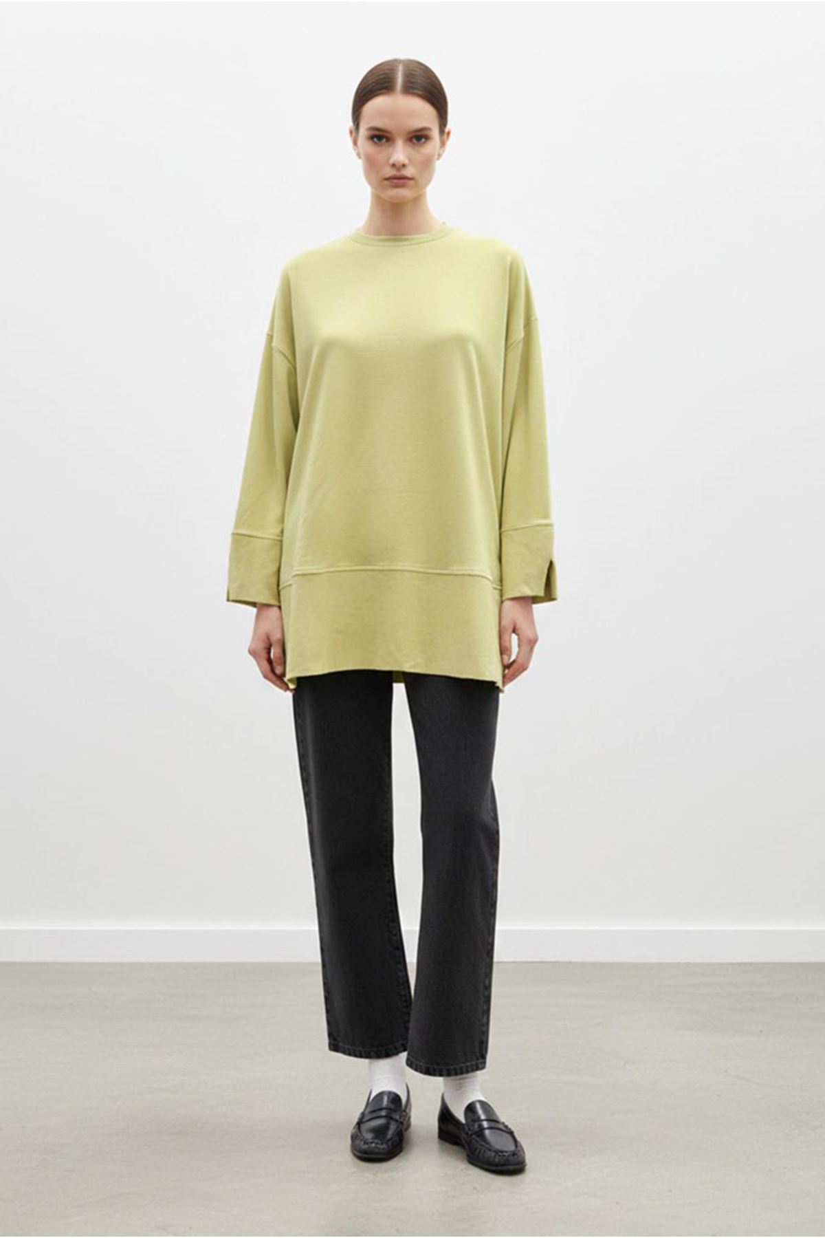 26Y7078 - YAĞ YEŞİLİ - BASİC YIRTMAÇLI TUNİK 