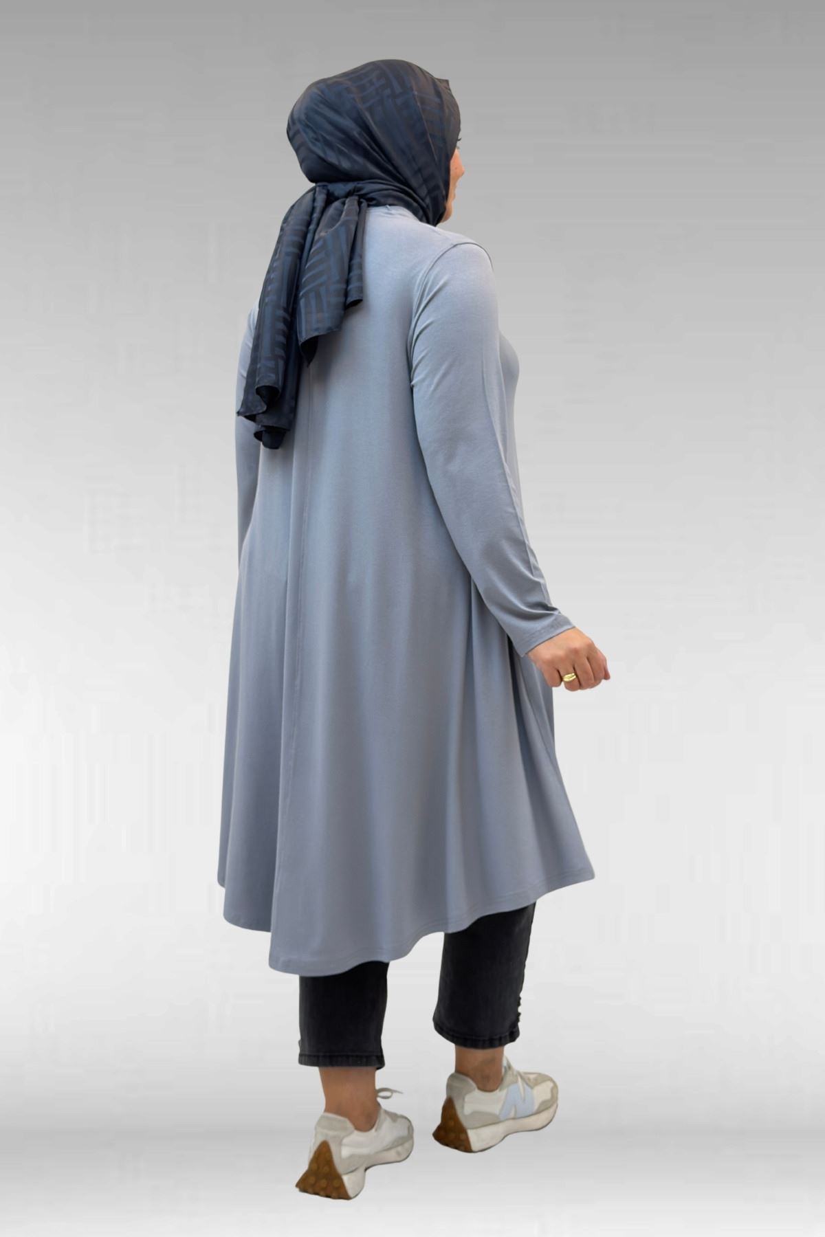 28016 Büyük Beden  Penye Mevlana Tunik - Gri