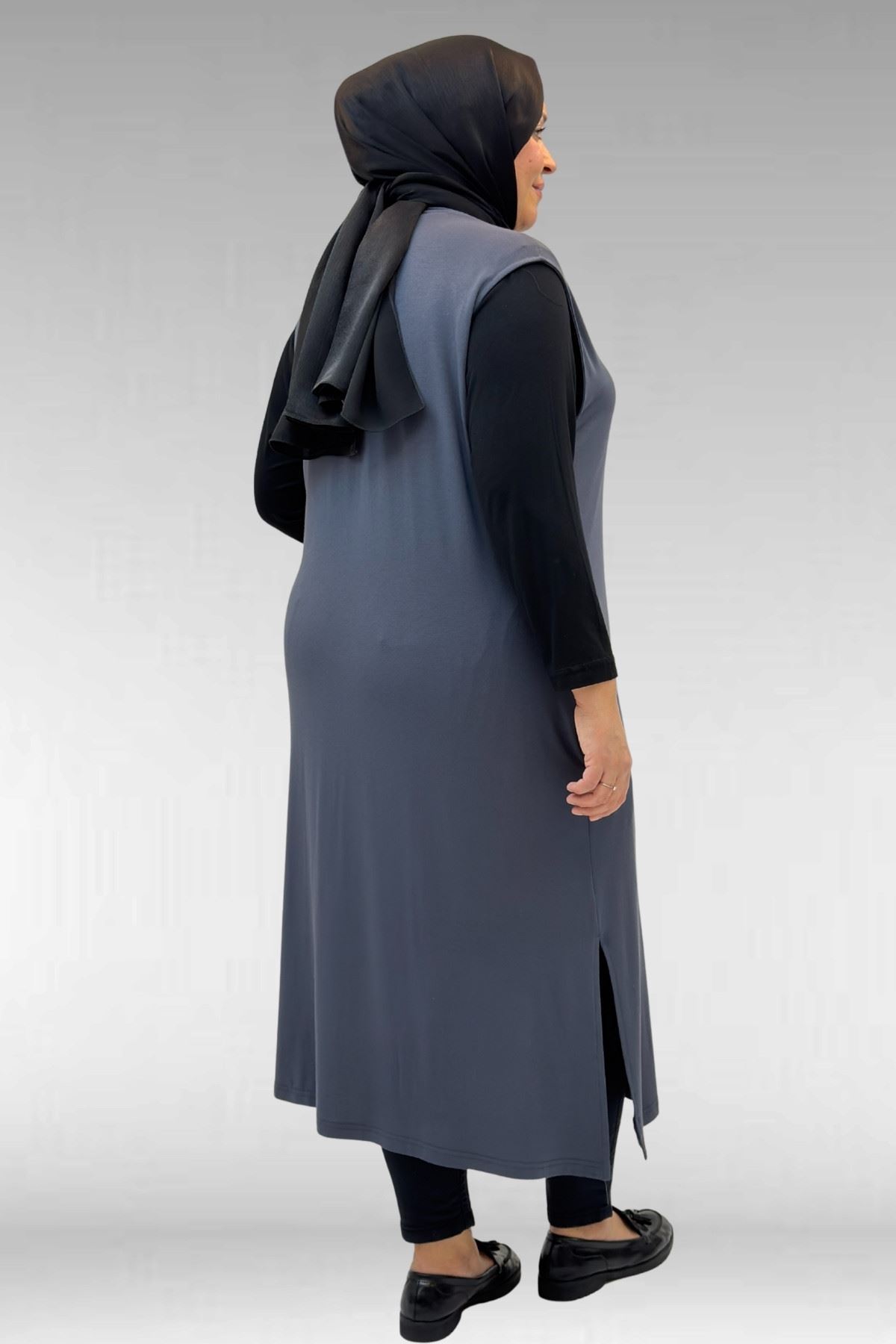 54017 Büyük Beden Kaplama Düğmeli Giy-Çık Penye Yelek - Antrasit