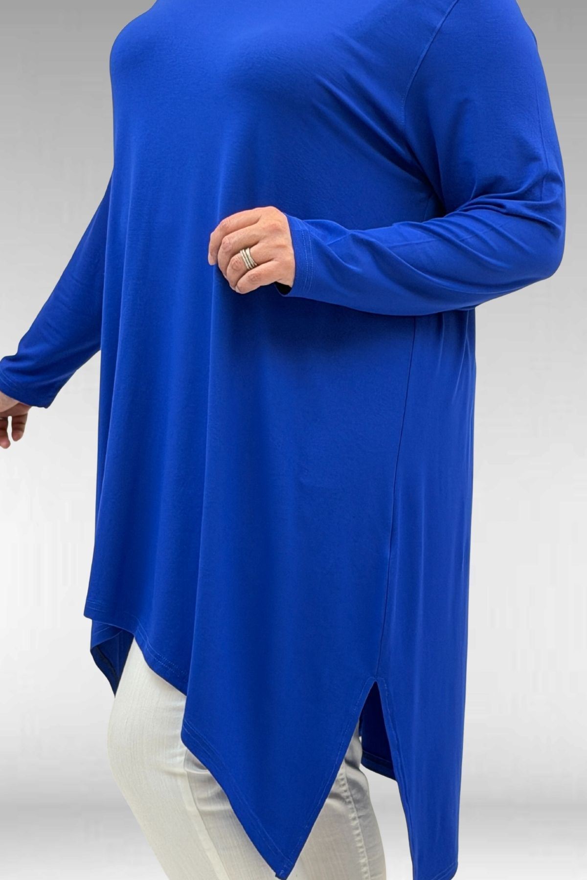 58070 Büyük Beden Asimetrik Kesim Penye Tunik - Saks