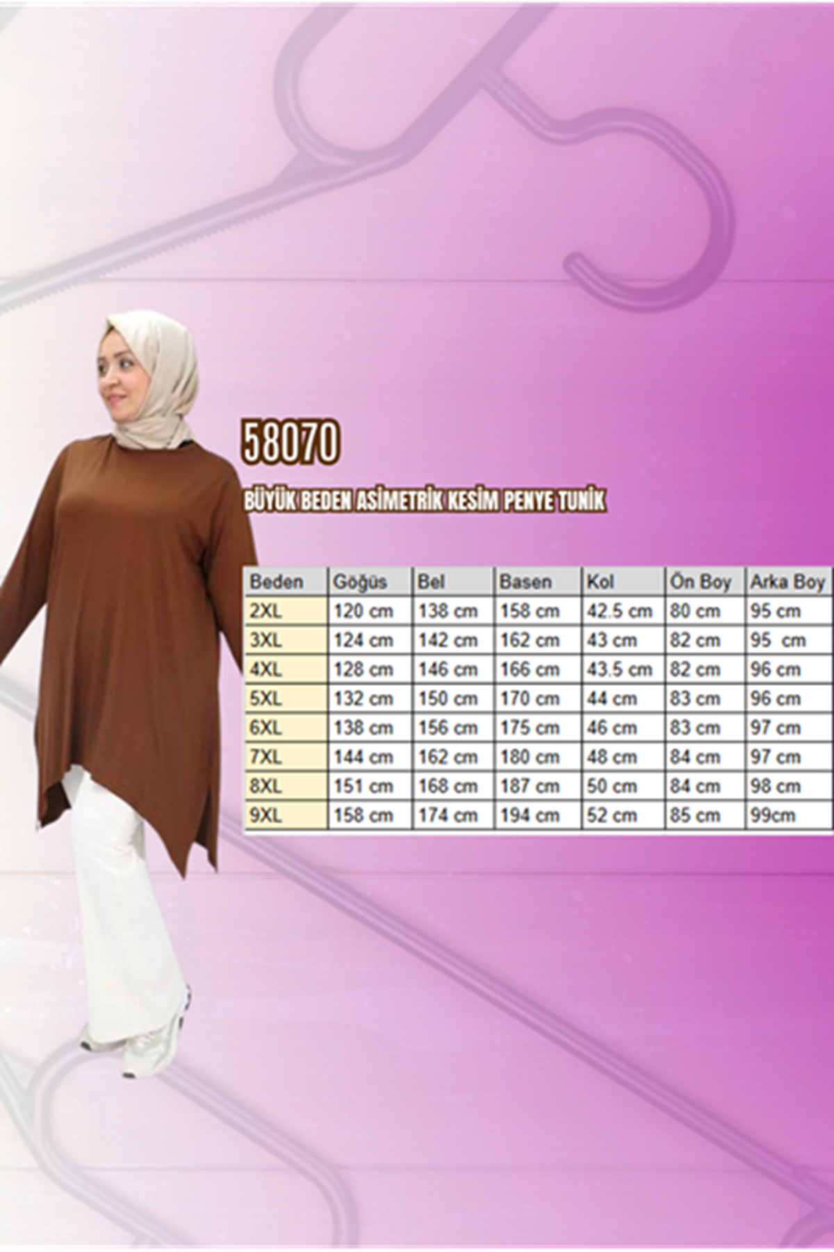 58070 Büyük Beden Asimetrik Kesim Penye Tunik - Vizon