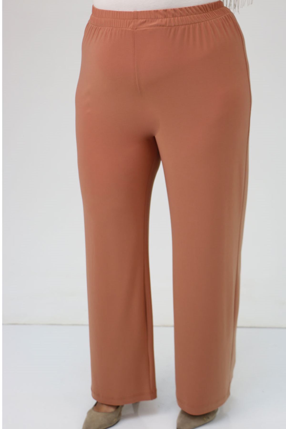 F-47046 Büyük Beden  Etek Ucu Şifon Taş Detaylı Sandy-Şifon Pantolonlu Takım - Somon