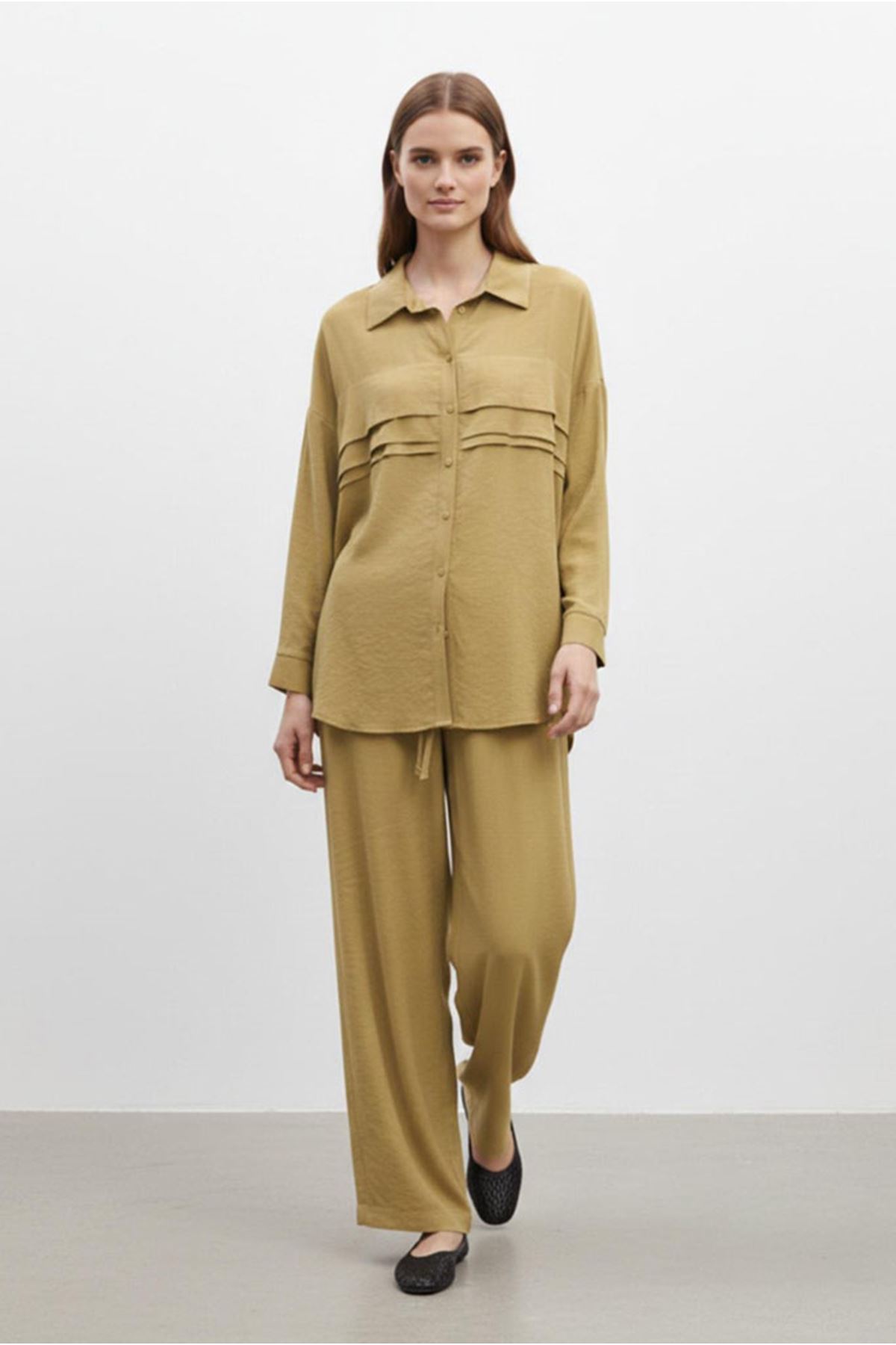 26Y7582 - YAĞ YEŞİLİ - KATLI GÖMLEKLİ TAKIM