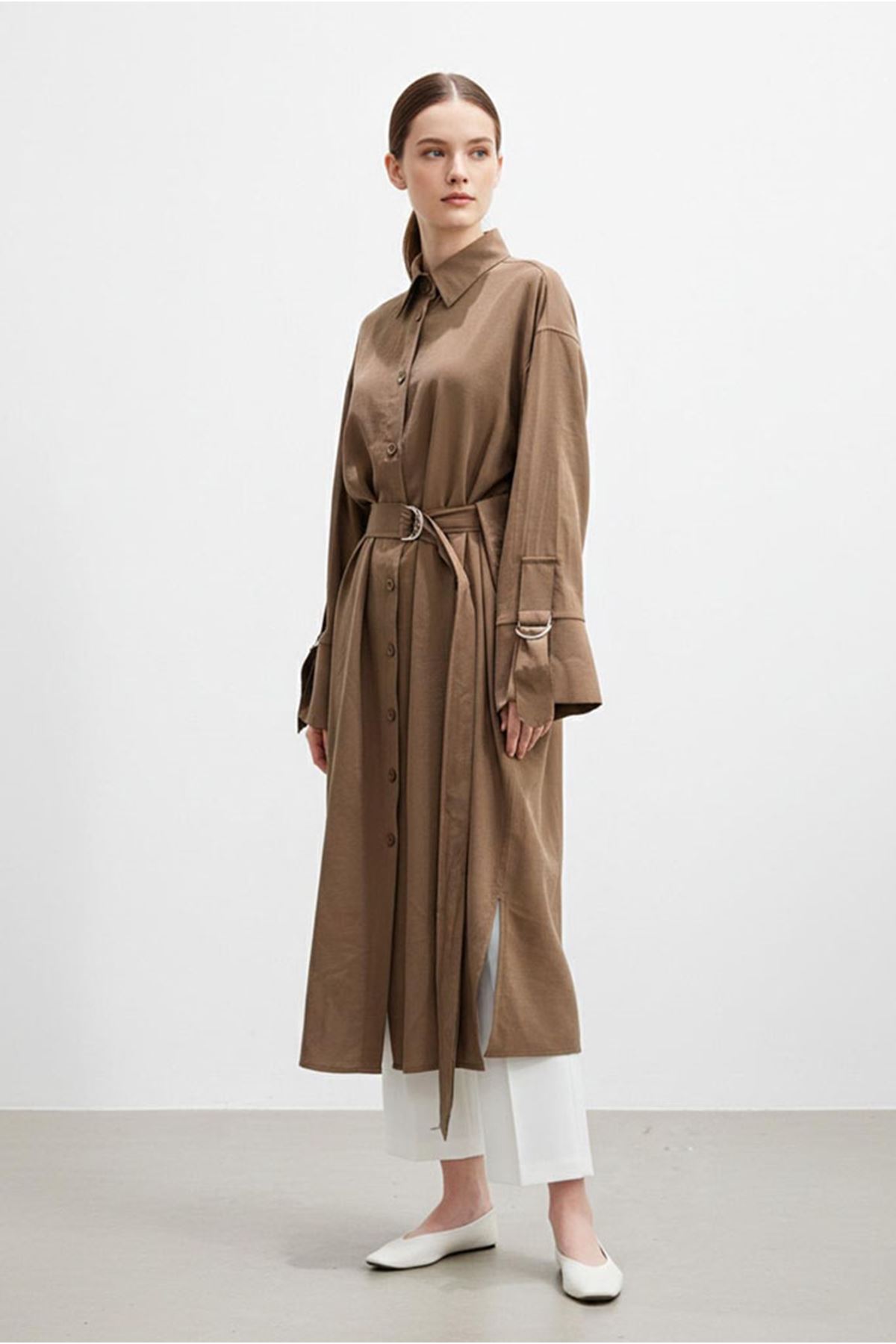 26Y7418 - KAHVE - KUŞAKLI ELBİSE KAP