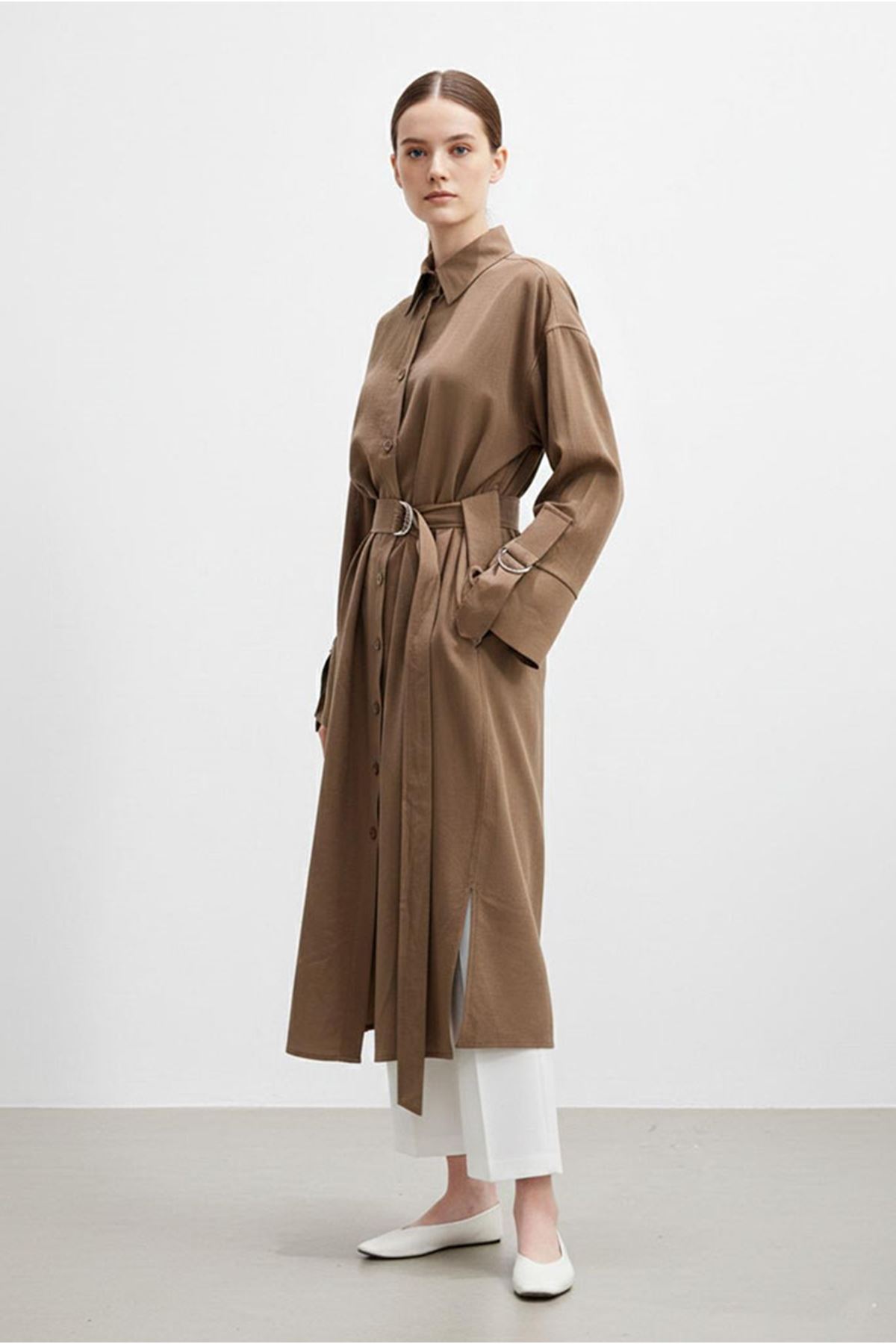 26Y7418 - KAHVE - KUŞAKLI ELBİSE KAP