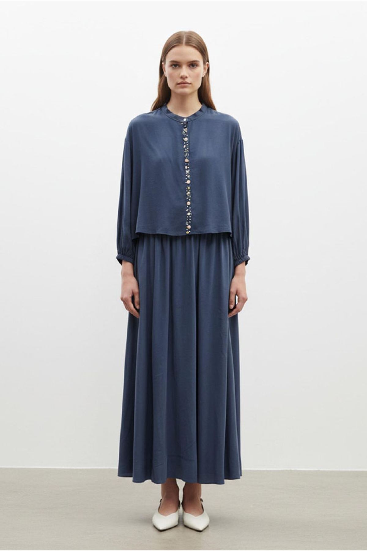 26Y7586 - LACİVERT - DENİZ KABUĞU ETEKLİ TAKIM  