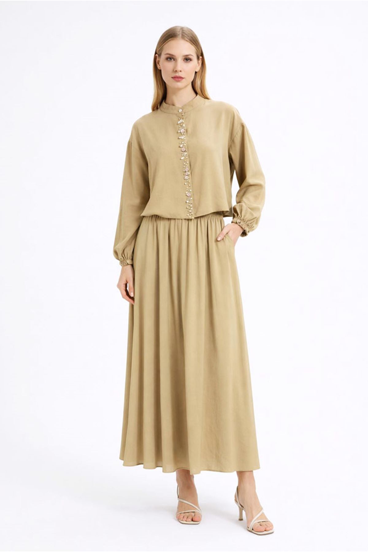 26Y7586 - YAĞ YEŞİLİ - DENİZ KABUĞU ETEKLİ TAKIM