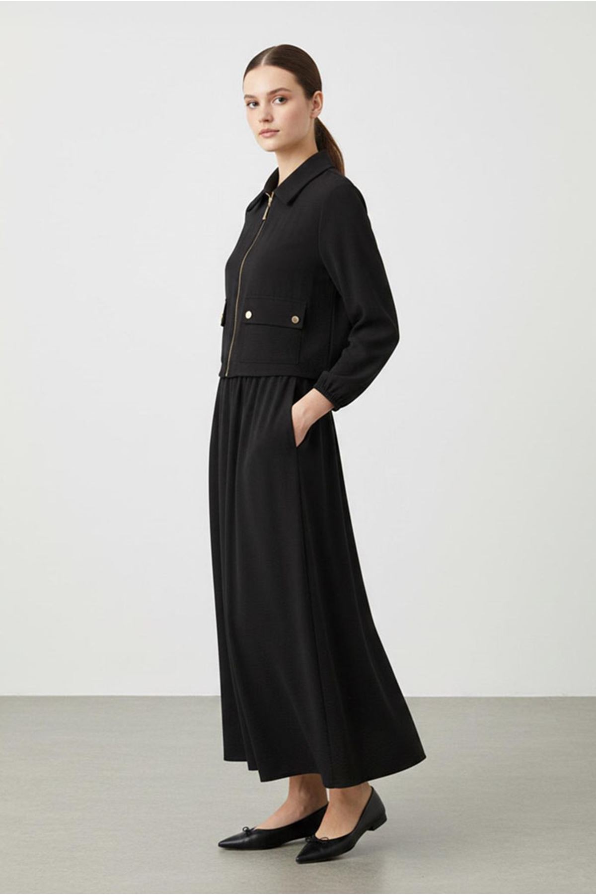 26Y7592 - SİYAH - CEPLİ CEKET ETEK TAKIM