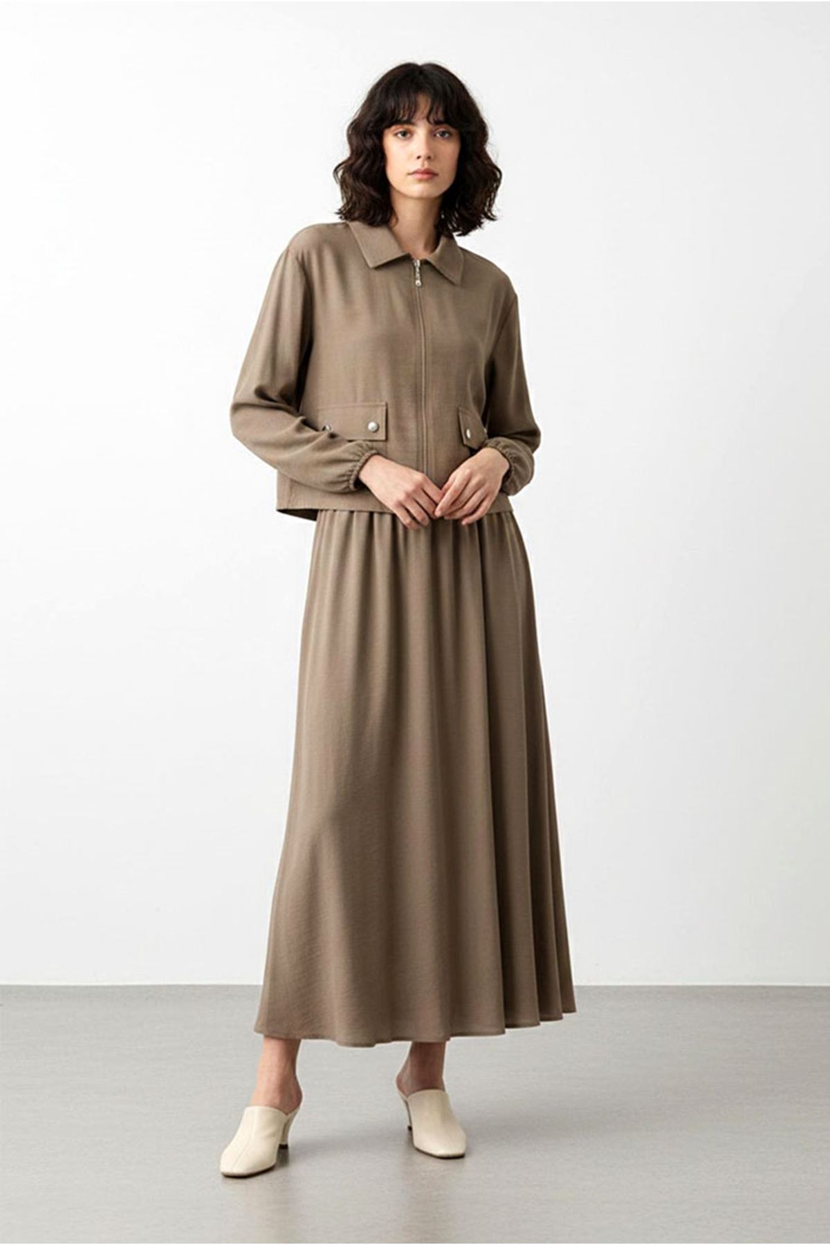 26Y7592 - VİZON - CEPLİ CEKET ETEK TAKIM