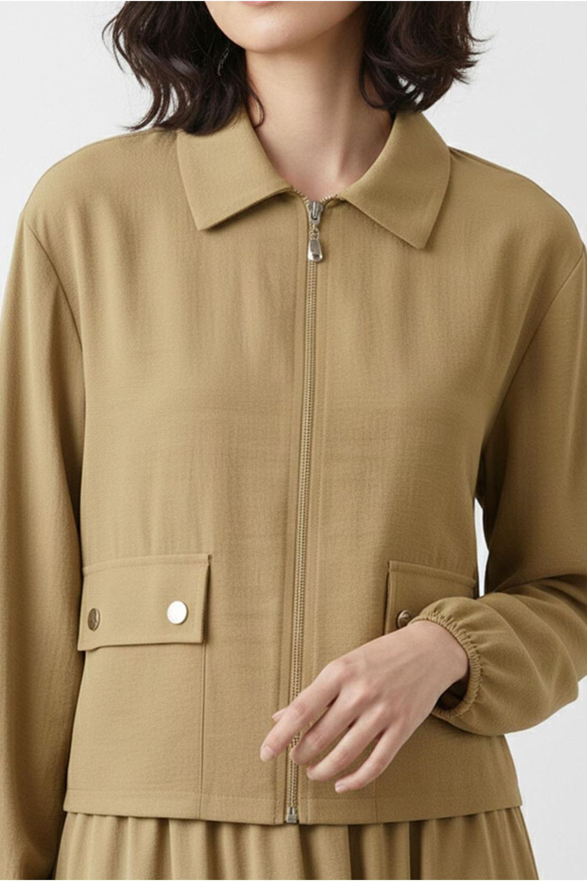 26Y7592 - YAĞ YEŞİLİ - CEPLİ CEKET ETEK TAKIM