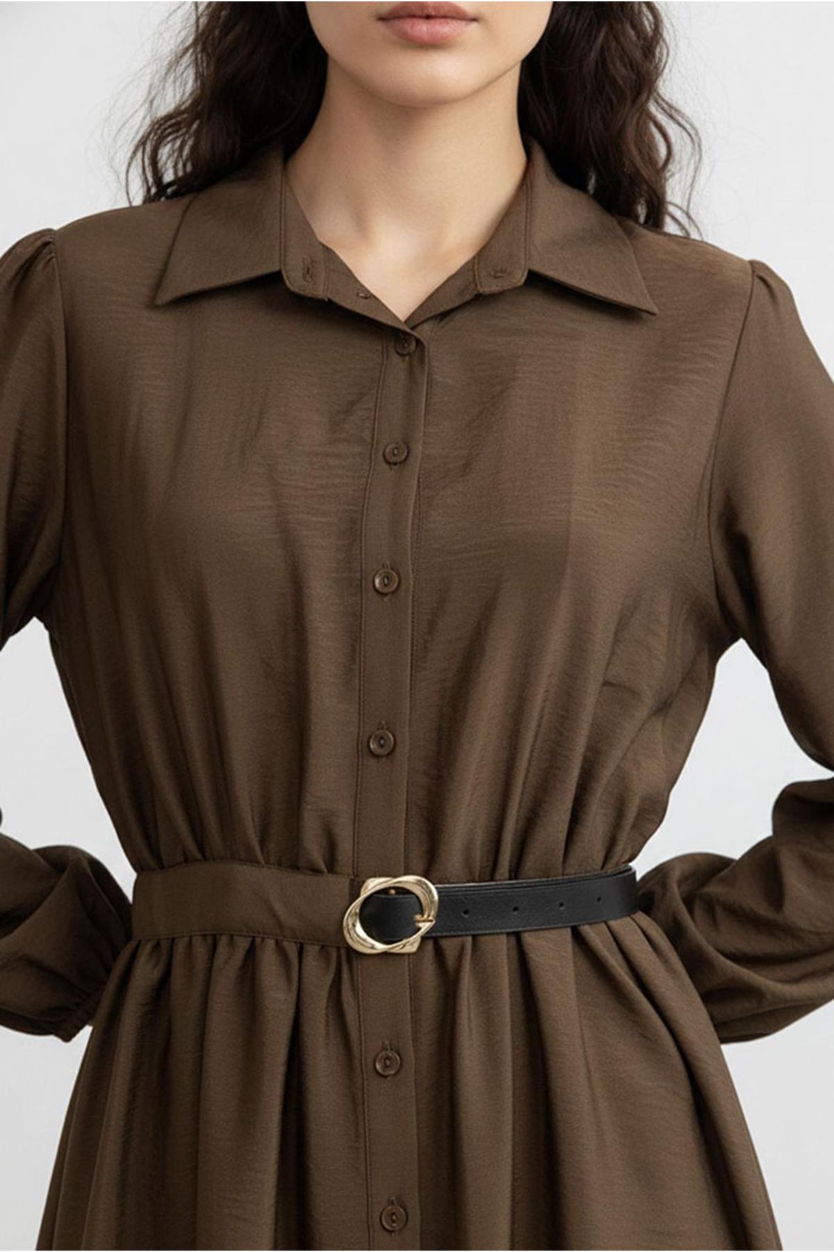 26Y7434 - KAHVE - KEMERLİ PARAŞÜT ELBİSE