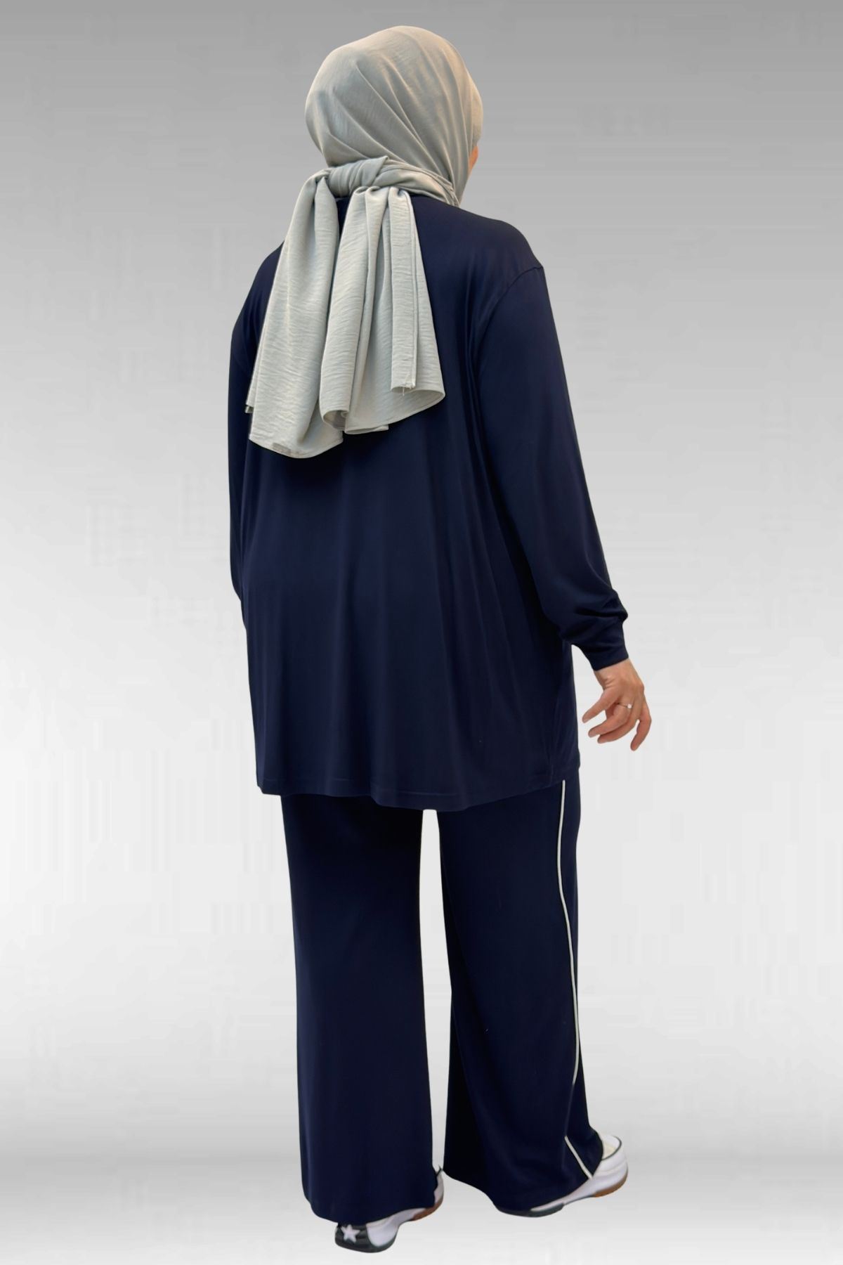 67012 Büyük Beden Biye Detaylı Penye Pantolonlu Takım - Lacivert