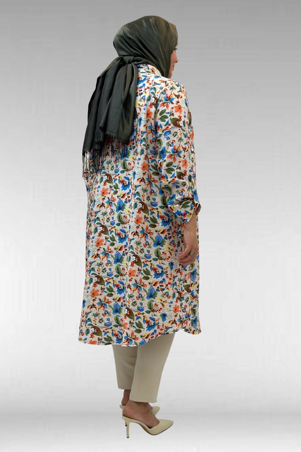 68014 Büyük Beden Hakimyaka Çift Düğmeli Mango Tunik - Desenli Taş