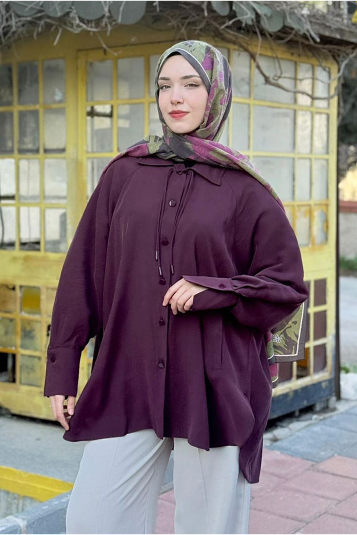 26Y7066 - BORDO - OVERSİZE GÖMLEK