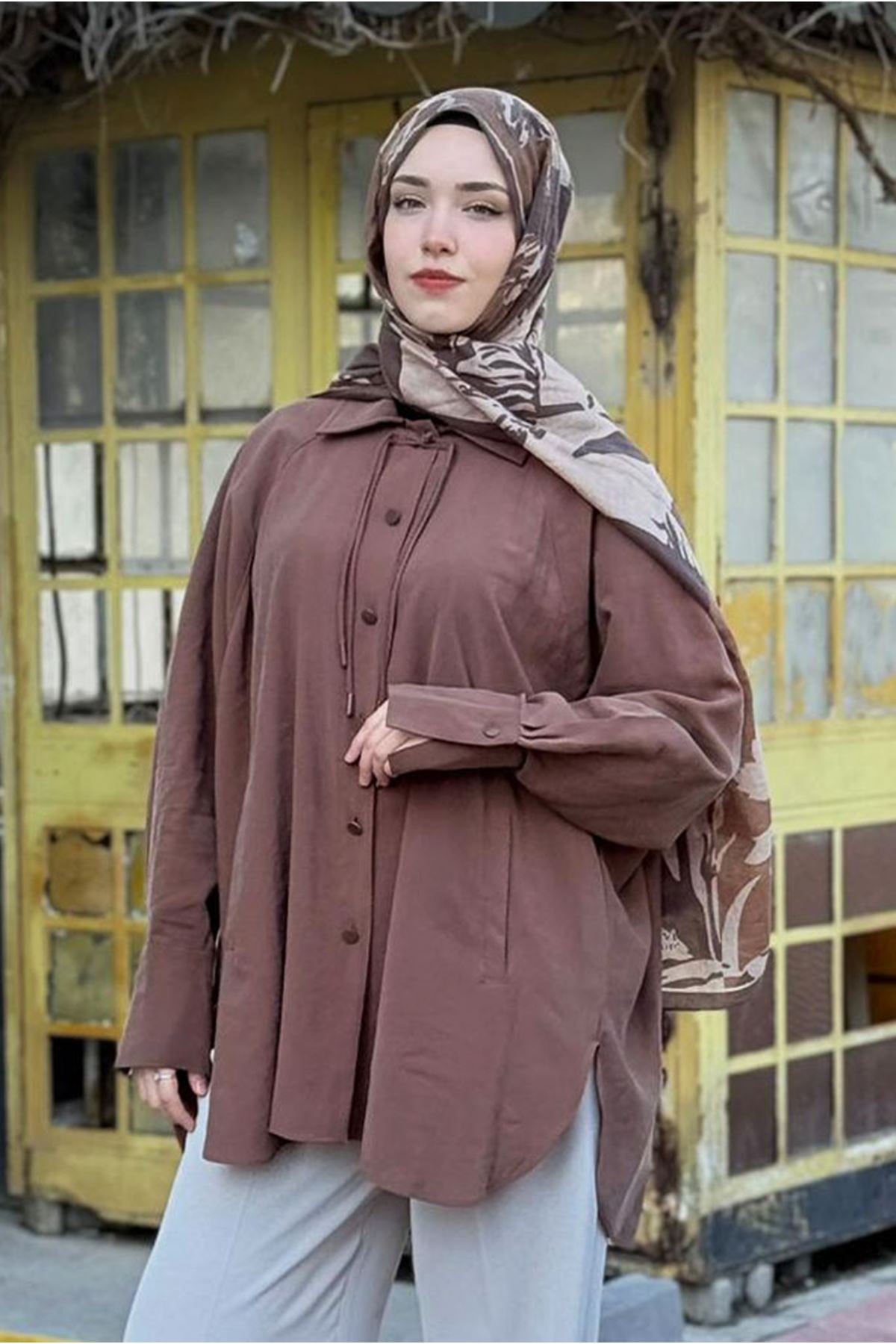 26Y7066 - KAHVE - OVERSİZE GÖMLEK